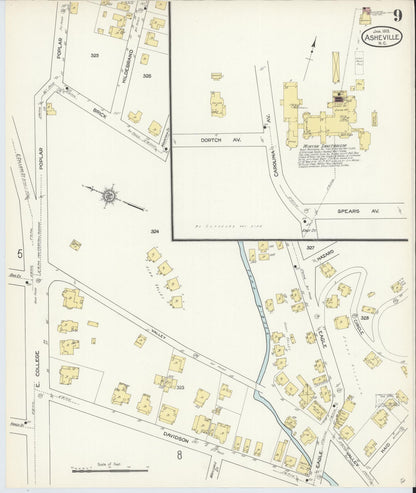 Sanborn Fire Insurance Map from Asheville, Buncombe County, North Carolina (1913), Sheet #0009 - Historic Sanborn Fire Insurance Map Print, vintage old map wall art, antique decor, genealogy gift, North Carolina North Carolina map