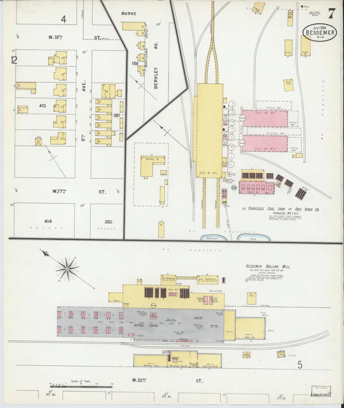 Sanborn Fire Insurance Map from Bessemer, Jefferson County, Alabama (1899), Sheet #0007 - Complete Map Set gallery image, historic Sanborn map, vintage wall art, Alabama Alabama