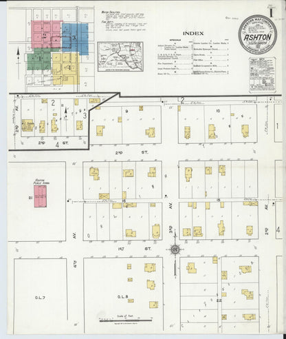 Sanborn Fire Insurance Map from Ashton, Spink County, South Dakota (1921), Sheet #0001 - Complete Map Set gallery image, historic Sanborn map, vintage wall art, South Dakota South Dakota