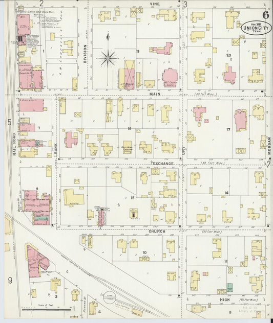 Sanborn Fire Insurance Map from Union City, Obion County, Tennessee (1897), Sheet #0006 - Historic Sanborn Fire Insurance Map Print, vintage old map wall art, antique decor, genealogy gift, Tennessee Tennessee map