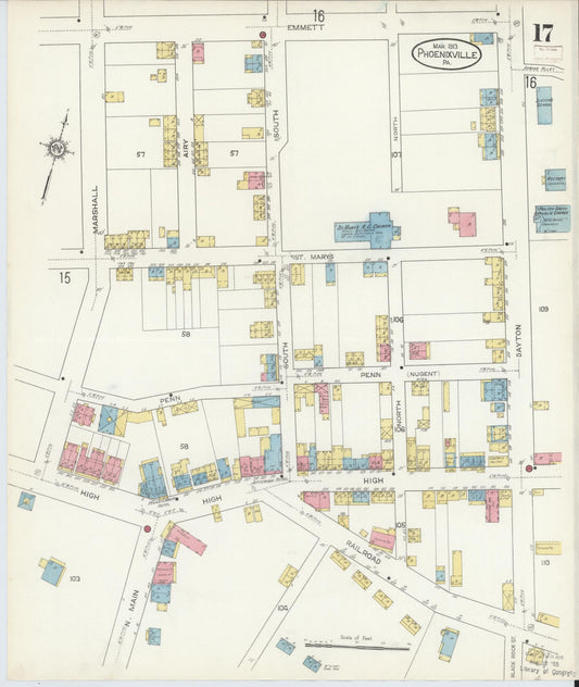 Sanborn Fire Insurance Map from Phoenixville, Chester County, Pennsylvania (1913), Sheet #0017 - Historic Sanborn Fire Insurance Map Print, vintage old map wall art, antique decor, genealogy gift, Pennsylvania Pennsylvania map