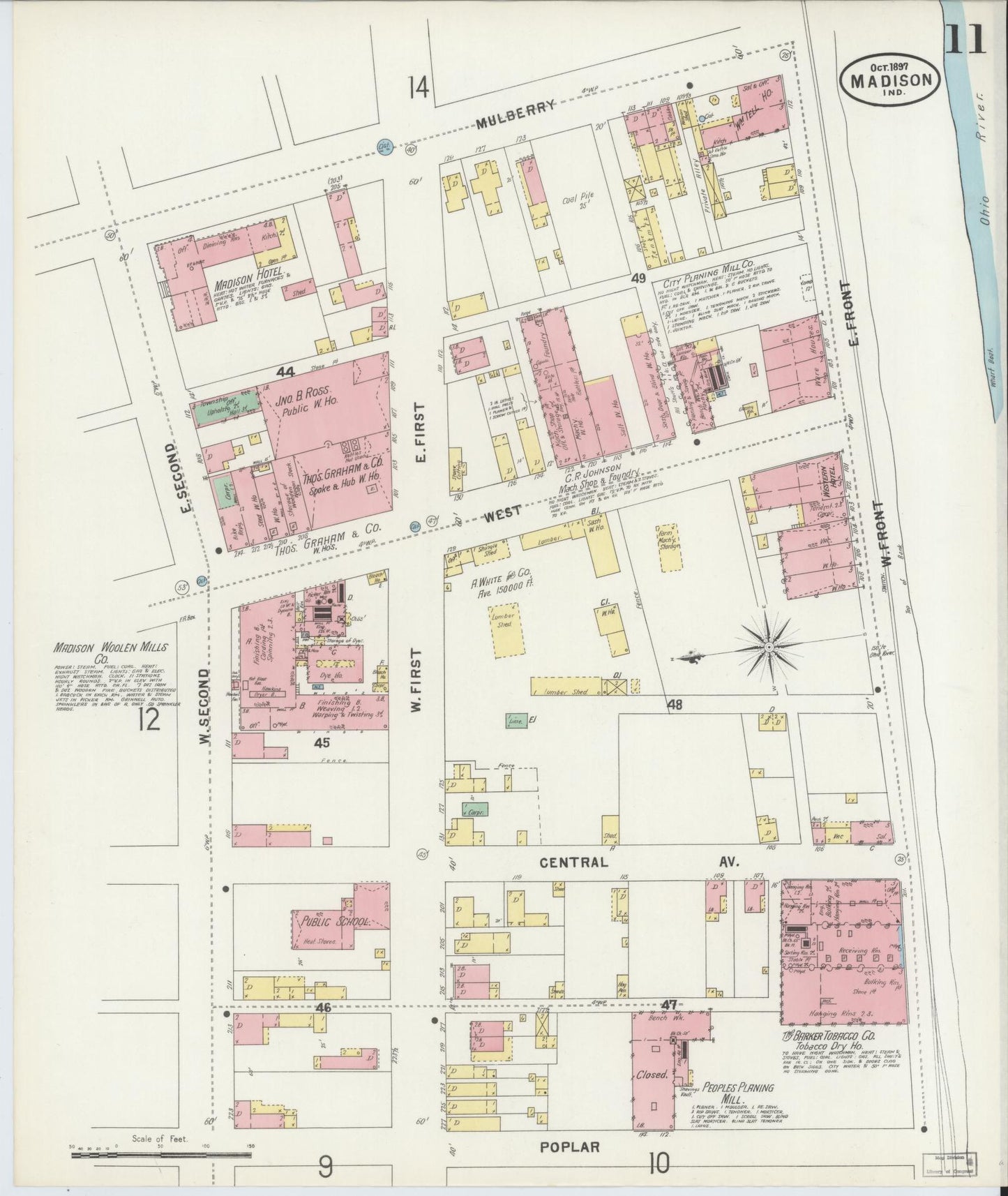 Sanborn Fire Insurance Map from Madison, Jefferson County, Indiana (1897), Sheet #0011 - Complete Map Set gallery image, historic Sanborn map, vintage wall art, Indiana Indiana