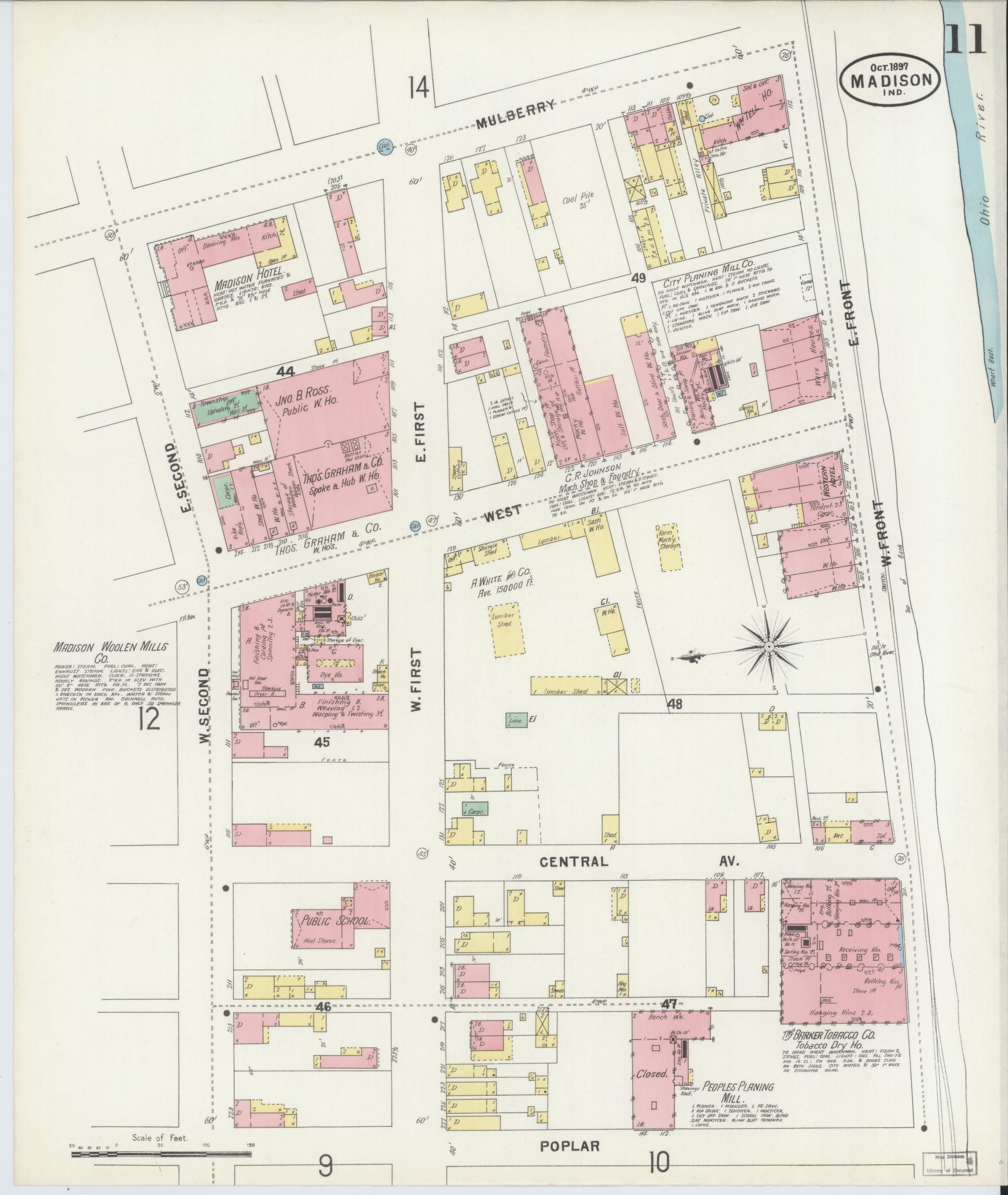 Sanborn Fire Insurance Map from Madison, Jefferson County, Indiana (1897), Sheet #0011 - Complete Map Set gallery image, historic Sanborn map, vintage wall art, Indiana Indiana