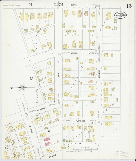 Sanborn Fire Insurance Map from Mankato, Blue Earth County, Minnesota (1908), Sheet #0013 - Historic Sanborn Fire Insurance Map Print, vintage old map wall art, antique decor, genealogy gift, Minnesota Minnesota map