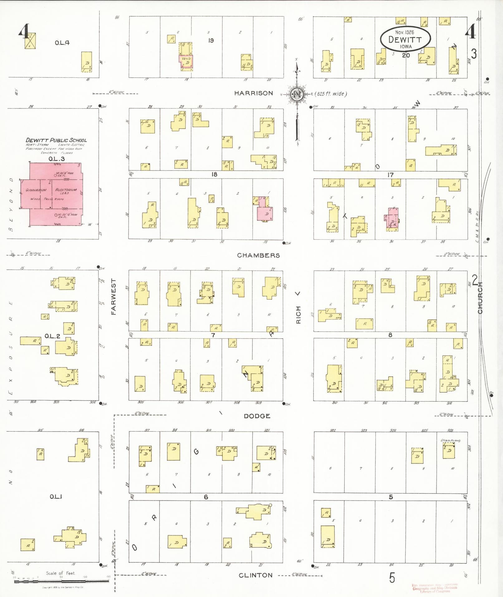 Sanborn Fire Insurance Map from De Witt, Clinton County, Iowa (1926), Sheet #0004 - Historic Sanborn Fire Insurance Map Print, vintage old map wall art