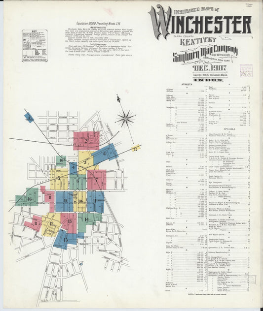 Sanborn Fire Insurance Map from Winchester, Clark County, Kentucky (1907), Sheet #0001 - Complete Map Set gallery image, historic Sanborn map, vintage wall art, Kentucky Kentucky