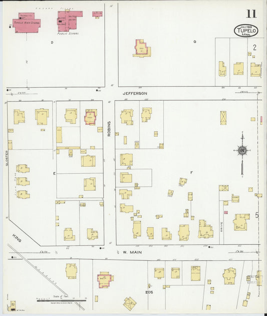Sanborn Fire Insurance Map from Tupelo, Lee County, Mississippi (1919), Sheet #0011 - Historic Sanborn Fire Insurance Map Print, vintage old map wall art, antique decor, genealogy gift, Mississippi Mississippi map