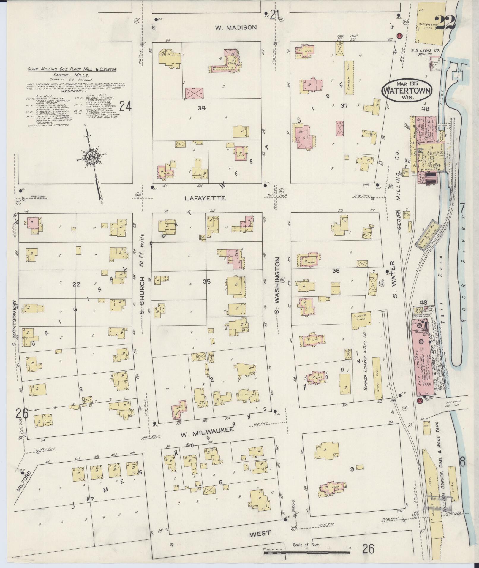 Sanborn Fire Insurance Map from Watertown, Jefferson County, Wisconsin (1915), Sheet #0023 - Complete Map Set gallery image, historic Sanborn map, vintage wall art, Wisconsin Wisconsin