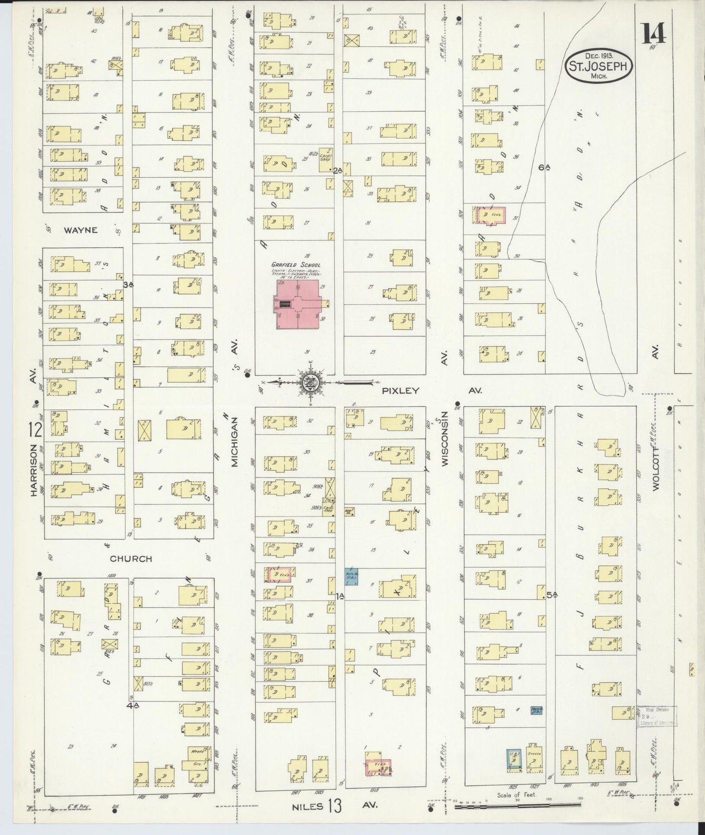 Sanborn Fire Insurance Map from Saint Joseph, Berrien County, Michigan (1913), Sheet #0014 - Complete Map Set gallery image, historic Sanborn map, vintage wall art, Michigan Michigan