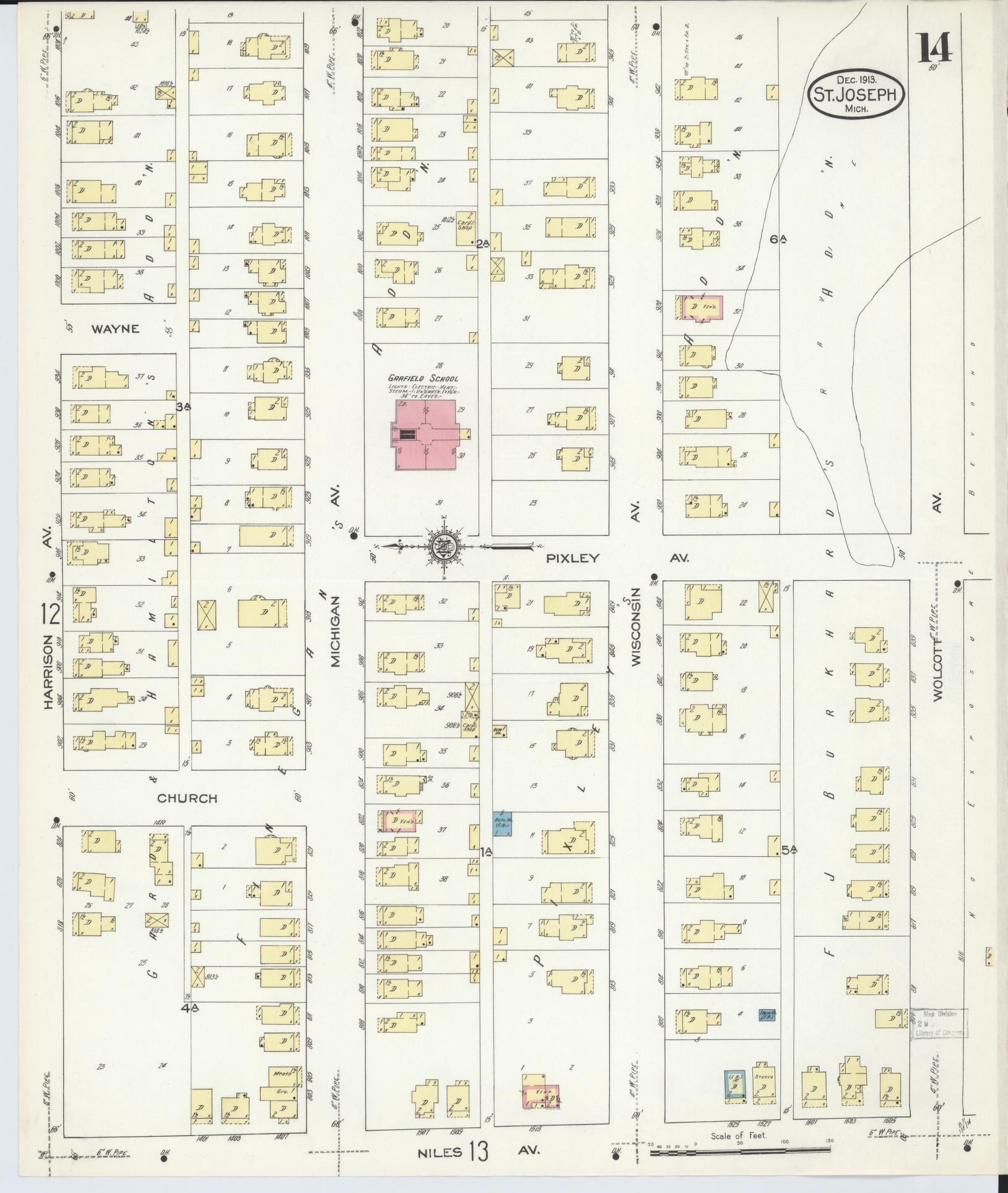Sanborn Fire Insurance Map from Saint Joseph, Berrien County, Michigan (1913), Sheet #0014 - Complete Map Set gallery image, historic Sanborn map, vintage wall art, Michigan Michigan