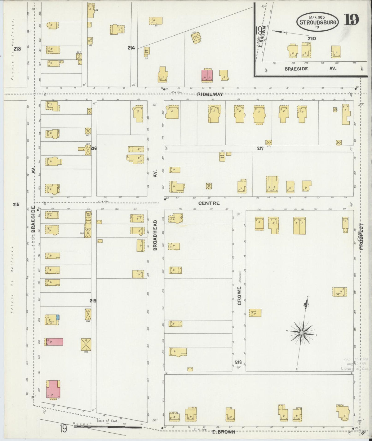 Sanborn Fire Insurance Map from Stroudsburg, Monroe County, Pennsylvania (1905), Sheet #0019 - Historic Sanborn Fire Insurance Map Print, vintage old map wall art, antique decor, genealogy gift, Pennsylvania Pennsylvania map