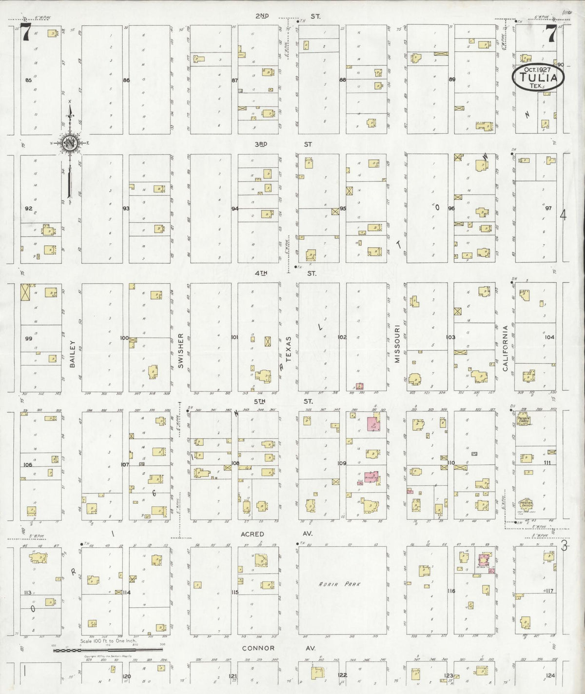 Sanborn Fire Insurance Map from Tulia, Swisher County, Texas (1927), Sheet #0007 - Complete Map Set gallery image, historic Sanborn map, vintage wall art, Texas Texas