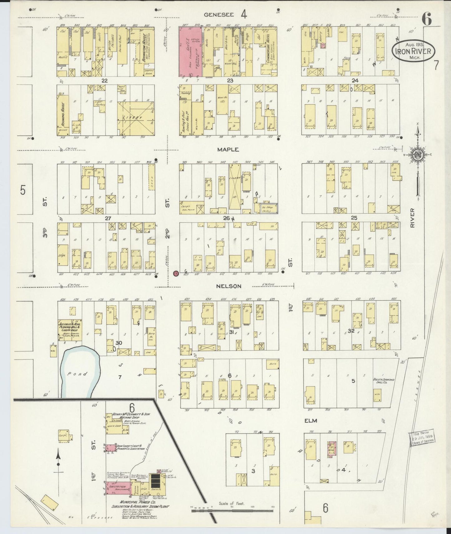 Sanborn Fire Insurance Map from Iron River, Iron County, Michigan (1913), Sheet #0006 - Complete Map Set gallery image, historic Sanborn map, vintage wall art, Michigan Michigan