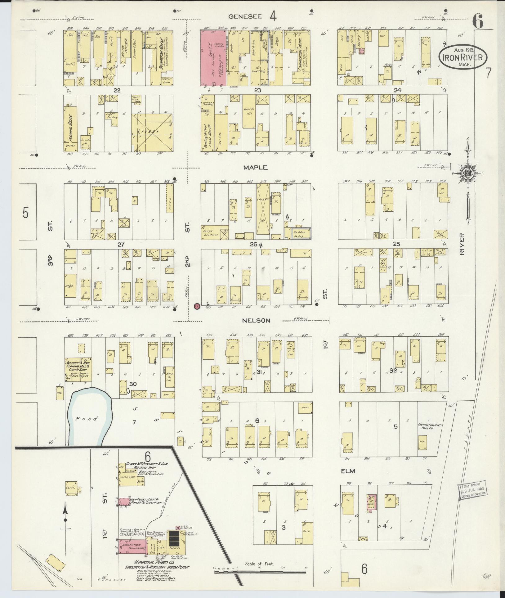 Sanborn Fire Insurance Map from Iron River, Iron County, Michigan (1913), Sheet #0006 - Complete Map Set gallery image, historic Sanborn map, vintage wall art, Michigan Michigan