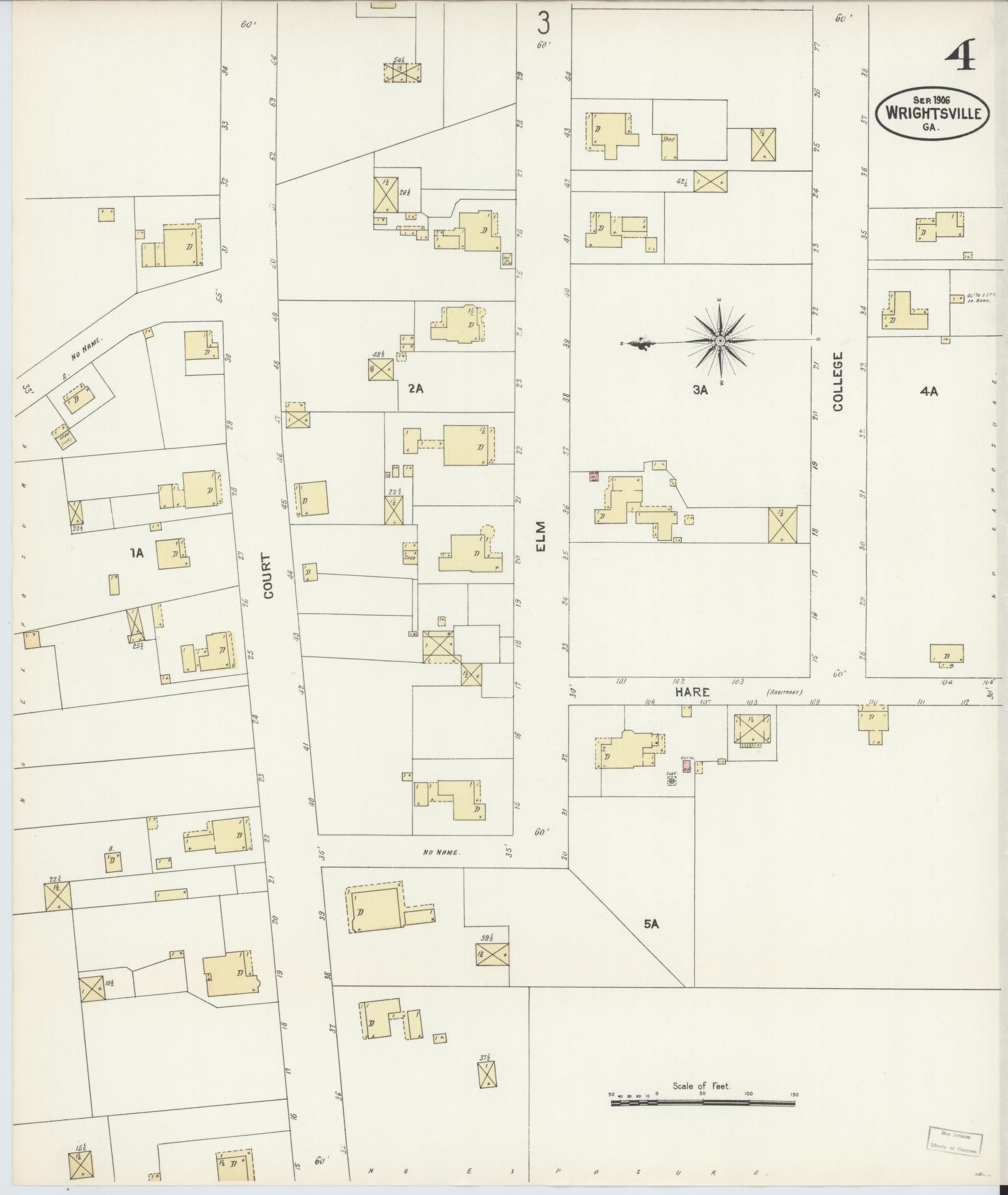 Sanborn Fire Insurance Map from Wrightsville, Johnson County, Georgia (1906), Sheet #0004 - Historic Sanborn Fire Insurance Map Print, vintage old map wall art, antique decor, genealogy gift, Georgia Georgia map