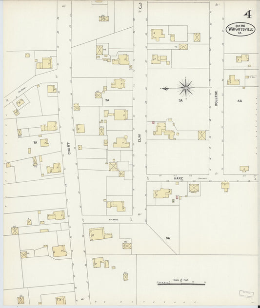 Sanborn Fire Insurance Map from Wrightsville, Johnson County, Georgia (1906), Sheet #0004 - Historic Sanborn Fire Insurance Map Print, vintage old map wall art, antique decor, genealogy gift, Georgia Georgia map