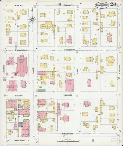 Sanborn Fire Insurance Map from Bloomington, McLean County, Illinois (1901), Sheet #0026 - Complete Map Set gallery image, historic Sanborn map, vintage wall art, Illinois Illinois