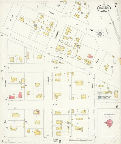 Sanborn Fire Insurance Map from Miles City, Custer County, Montana (1904), Sheet #0007 - Complete Map Set gallery image, historic Sanborn map, vintage wall art, Montana Montana