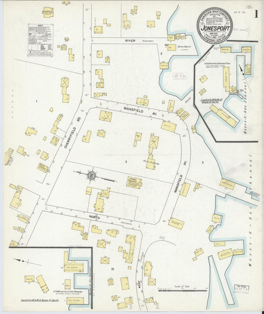Sanborn Fire Insurance Map from Jonesport, Washington County, Maine (1911), Sheet #0001 - Historic Sanborn Fire Insurance Map Print, vintage old map wall art, antique decor, genealogy gift, Maine Maine map