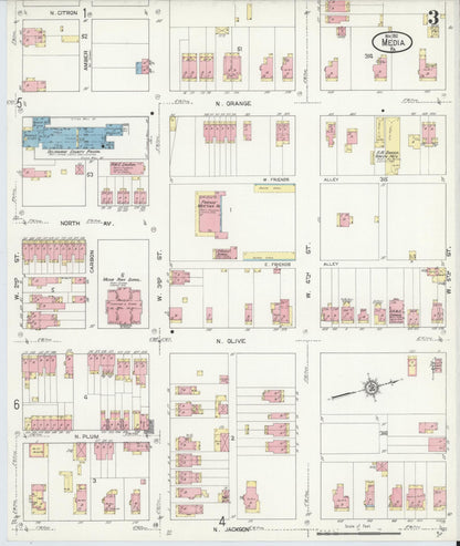 Sanborn Fire Insurance Map from Media, Delaware County, Pennsylvania (1912), Sheet #0003 - Historic Sanborn Fire Insurance Map Print, vintage old map wall art, antique decor, genealogy gift, Pennsylvania Pennsylvania map