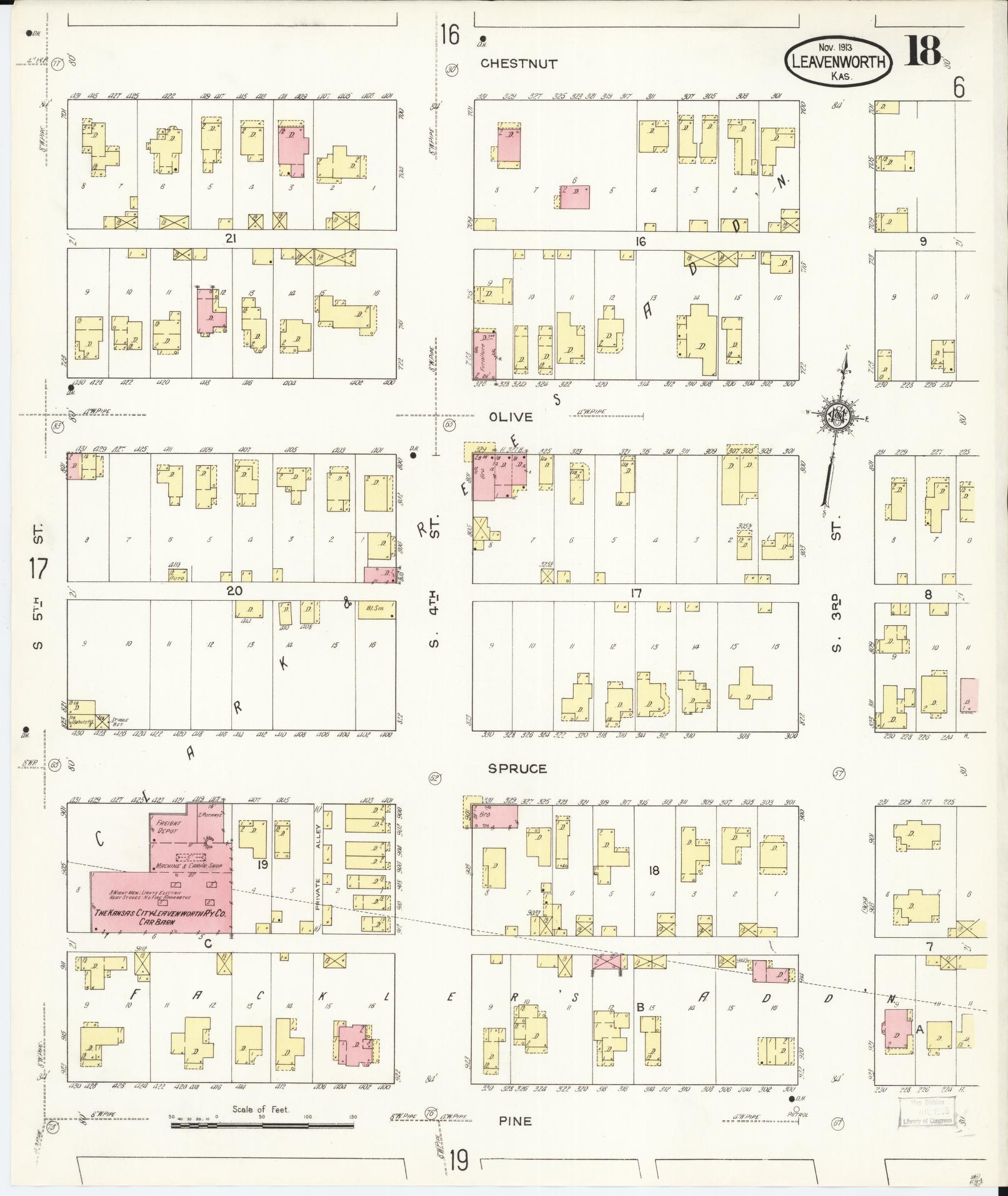 Sanborn Fire Insurance Map from Leavenworth, Leavenworth County, Kansas (1913), Sheet #0019 - Complete Map Set gallery image, historic Sanborn map, vintage wall art, Kansas Kansas