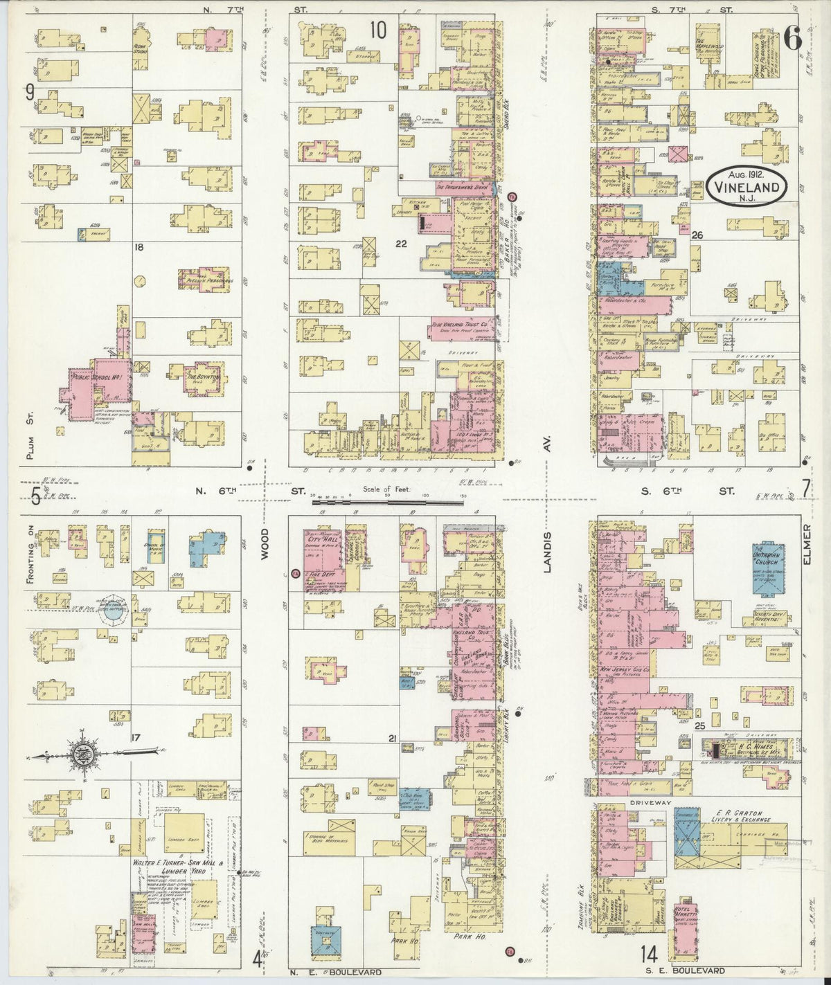 Sanborn Fire Insurance Map from Vineland, Cumberland County, New Jersey (1912), Sheet #0006 - Complete Map Set gallery image, historic Sanborn map, vintage wall art, New Jersey New Jersey