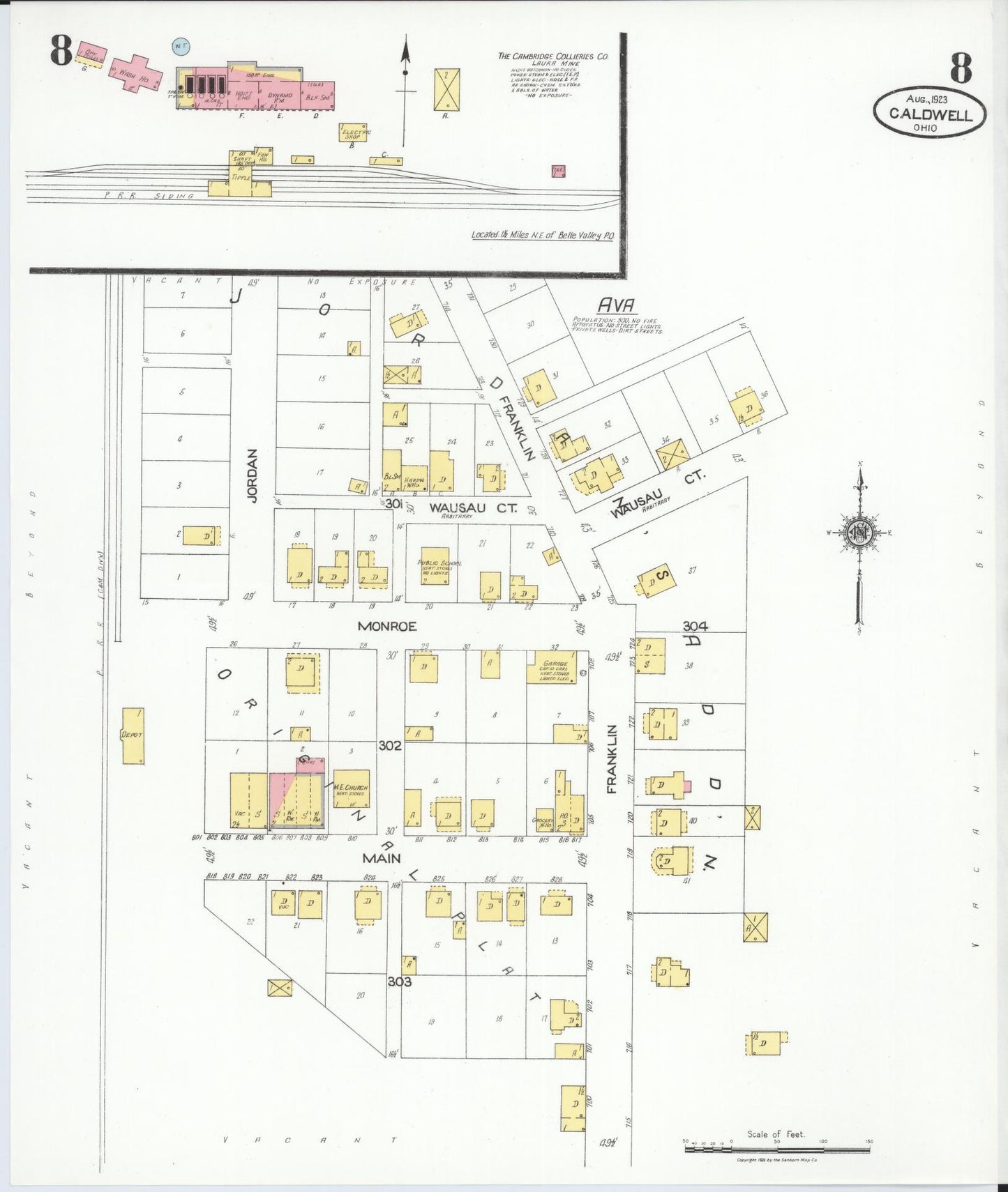 Sanborn Fire Insurance Map from Caldwell, Noble County, Ohio (1923), Sheet #0008 - Complete Map Set gallery image, historic Sanborn map, vintage wall art, Ohio Ohio