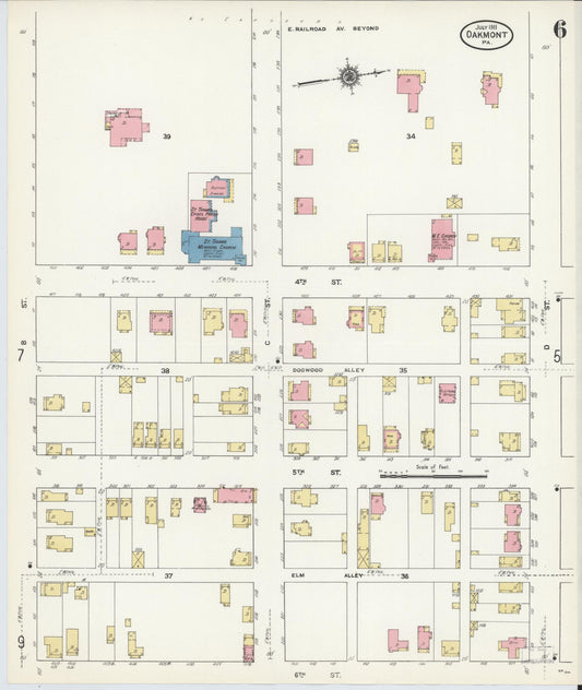 Sanborn Fire Insurance Map from Oakmont, Allegheny County, Pennsylvania (1911), Sheet #0006 - Historic Sanborn Fire Insurance Map Print, vintage old map wall art, antique decor, genealogy gift, Pennsylvania Pennsylvania map