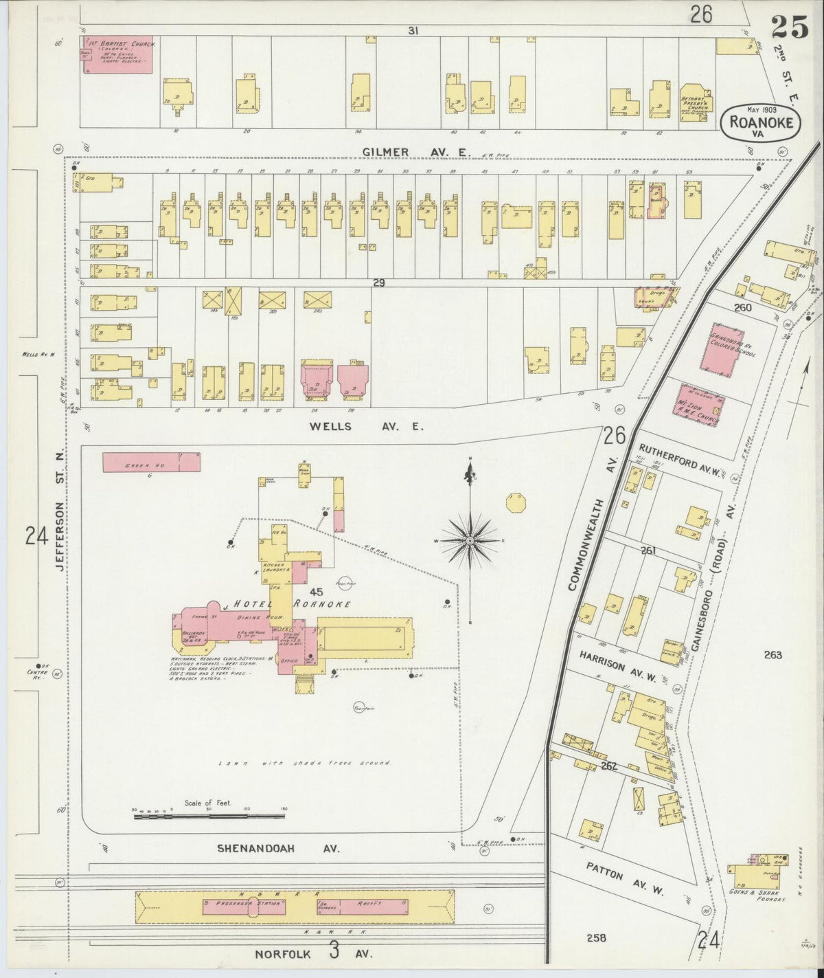 Sanborn Fire Insurance Map from Roanoke, Independent Cities, Virginia (1903), Sheet #0025 - Complete Map Set gallery image, historic Sanborn map, vintage wall art, Virginia Virginia