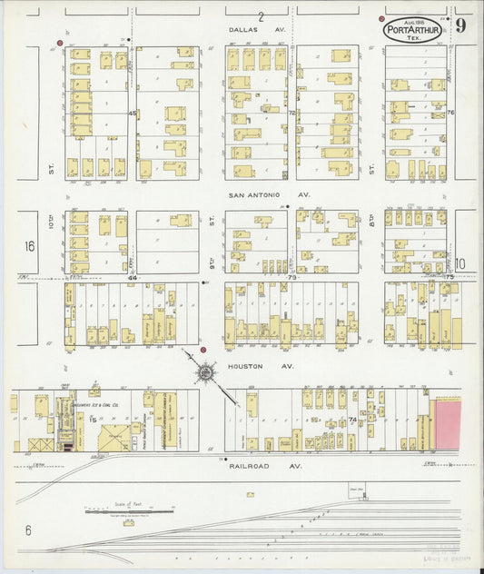 Sanborn Fire Insurance Map from Port Arthur, Jefferson County, Texas (1918), Sheet #0009 - Historic Sanborn Fire Insurance Map Print, vintage old map wall art, antique decor, genealogy gift, Texas Texas map