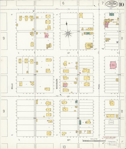 Sanborn Fire Insurance Map from Corona, Riverside County, California (1907), Sheet #0010 - Historic Sanborn Fire Insurance Map Print, vintage old map wall art, antique decor, genealogy gift, California California map