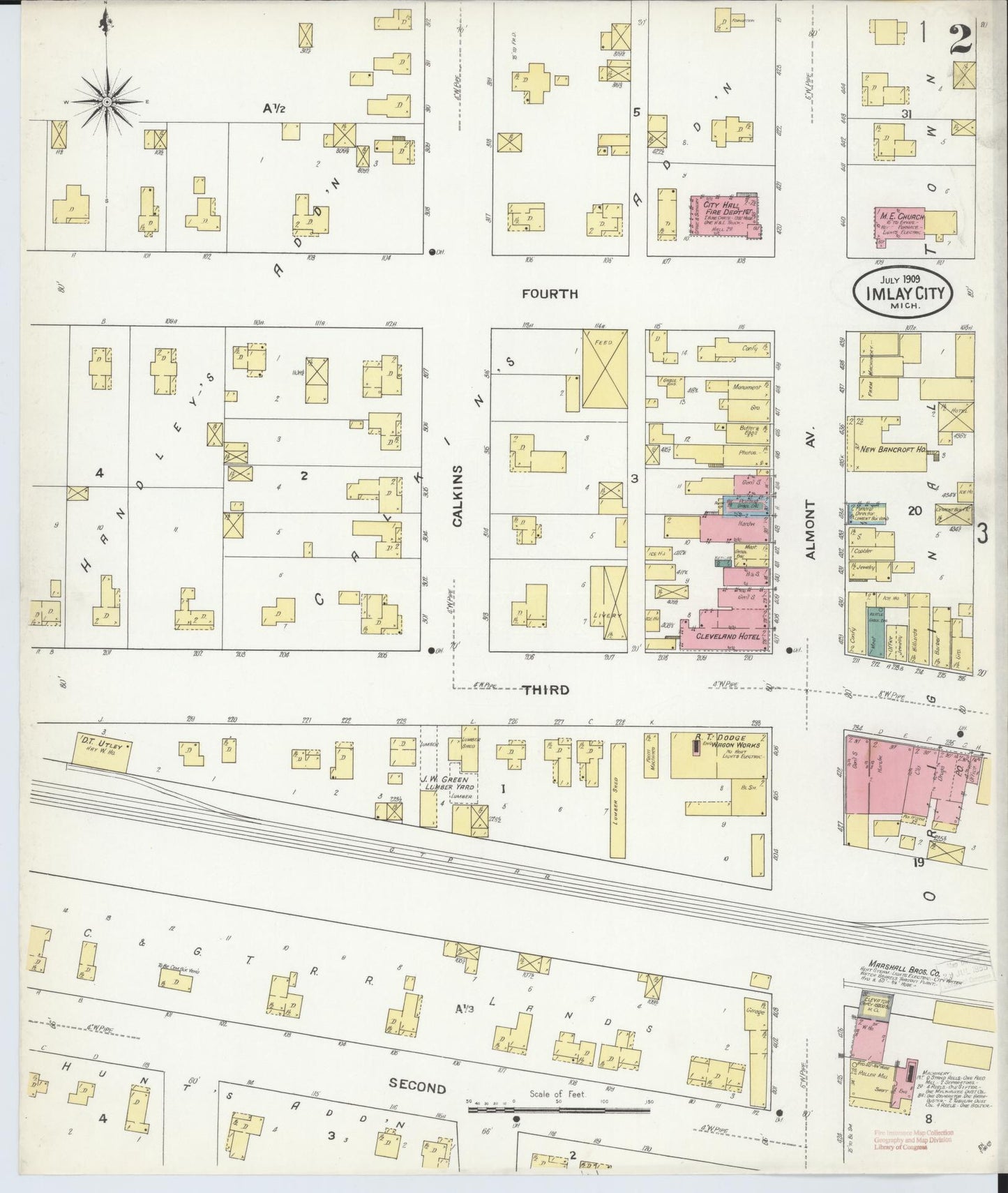 Sanborn Fire Insurance Map from Imlay City, Lapeer County, Michigan (1909), Sheet #0002 - Complete Map Set gallery image, historic Sanborn map, vintage wall art, Michigan Michigan