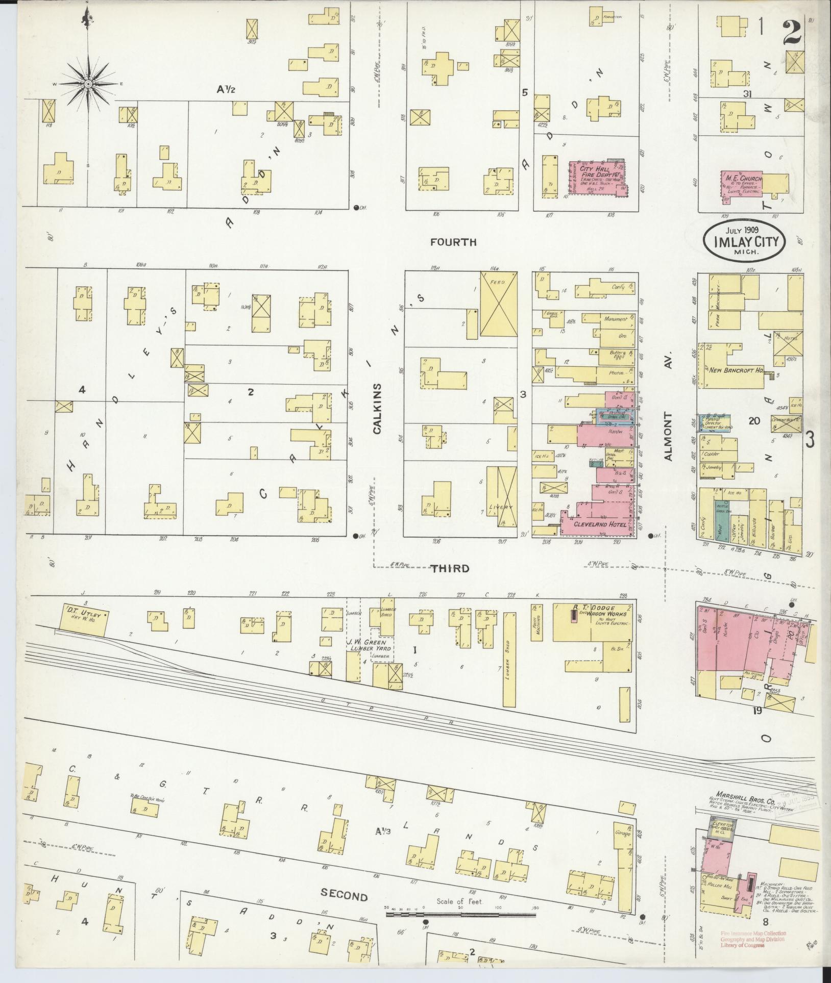 Sanborn Fire Insurance Map from Imlay City, Lapeer County, Michigan (1909), Sheet #0002 - Complete Map Set gallery image, historic Sanborn map, vintage wall art, Michigan Michigan