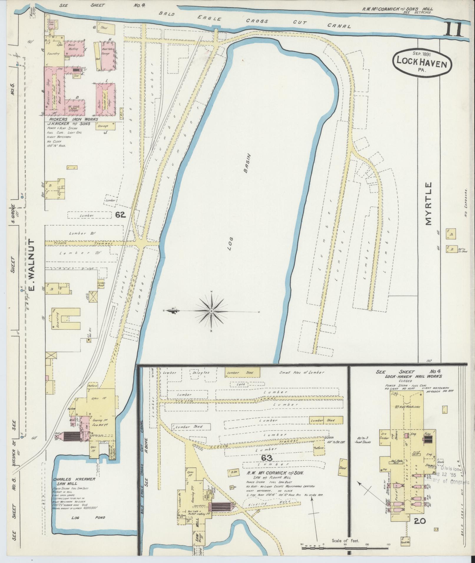 Sanborn Fire Insurance Map from Lock Haven, Clinton County, Pennsylvania (1891), Sheet #0011 - Historic Sanborn Fire Insurance Map Print, vintage old map wall art, antique decor, genealogy gift, Pennsylvania Pennsylvania map