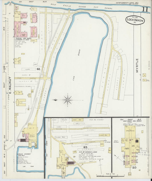 Sanborn Fire Insurance Map from Lock Haven, Clinton County, Pennsylvania (1891), Sheet #0011 - Historic Sanborn Fire Insurance Map Print, vintage old map wall art, antique decor, genealogy gift, Pennsylvania Pennsylvania map
