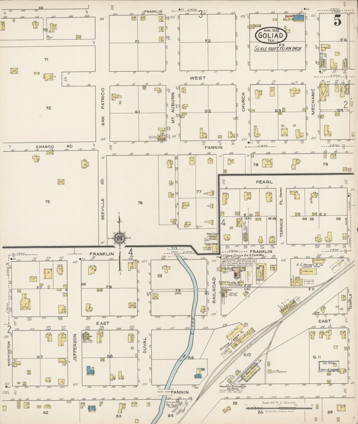 Sanborn Fire Insurance Map from Goliad, Goliad County, Texas (1922), Sheet #0005 - Complete Map Set gallery image, historic Sanborn map, vintage wall art, Texas Texas