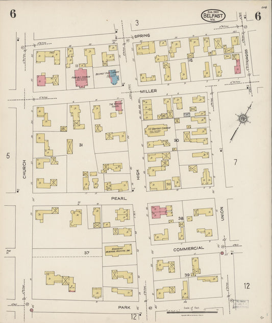 Sanborn Fire Insurance Map from Belfast, Waldo County, Maine (1923), Sheet #0006 - Historic Sanborn Fire Insurance Map Print, vintage old map wall art, antique decor, genealogy gift, Maine Maine map