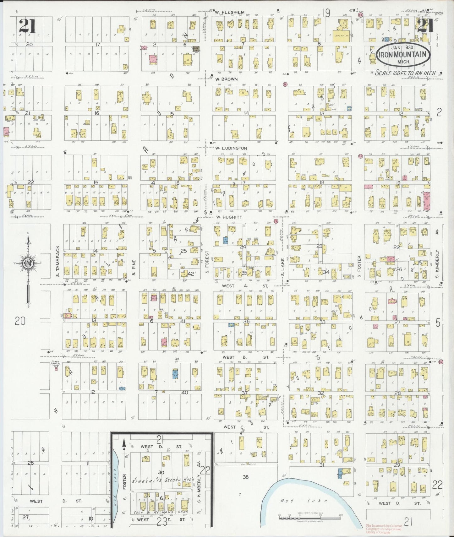 Sanborn Fire Insurance Map from Iron Mountain, Dickinson County, Michigan (1930), Sheet #0021 - Complete Map Set gallery image, historic Sanborn map, vintage wall art, Michigan Michigan