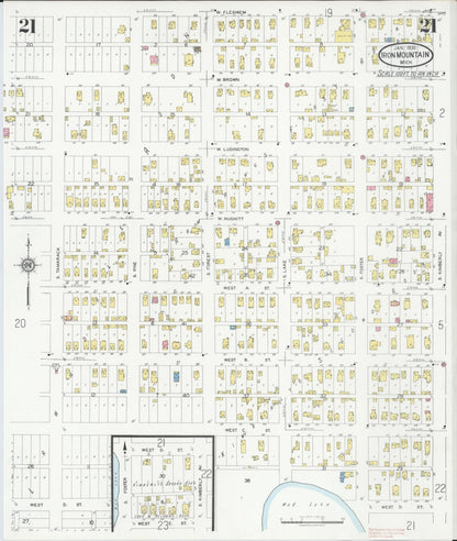 Sanborn Fire Insurance Map from Iron Mountain, Dickinson County, Michigan (1930), Sheet #0021 - Complete Map Set gallery image, historic Sanborn map, vintage wall art, Michigan Michigan