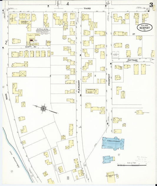 Sanborn Fire Insurance Map from Newport, Orleans County, Vermont (1909), Sheet #0003 - Historic Sanborn Fire Insurance Map Print, vintage old map wall art, antique decor, genealogy gift, Vermont Vermont map