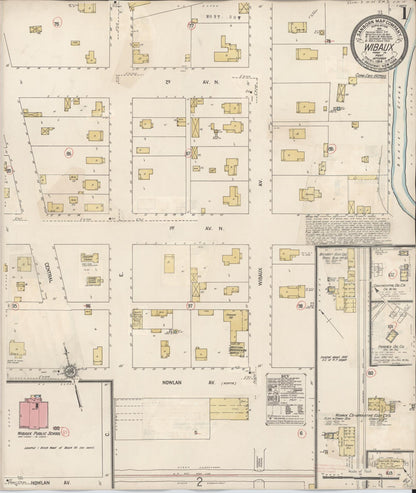 Sanborn Fire Insurance Map from Wibaux, Wibaux County, Montana (1928), Sheet #0001 - Complete Map Set gallery image, historic Sanborn map, vintage wall art, Montana Montana