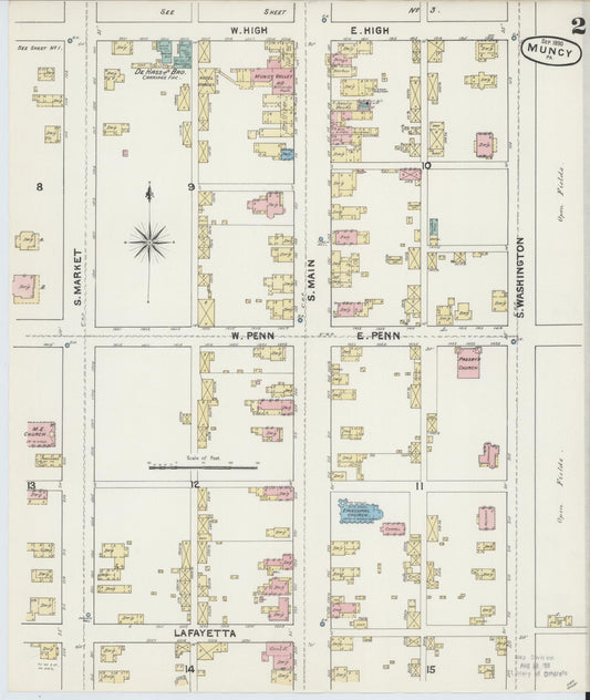 Sanborn Fire Insurance Map from Muncy, Lycoming County, Pennsylvania (1890), Sheet #0002 - Historic Sanborn Fire Insurance Map Print, vintage old map wall art, antique decor, genealogy gift, Pennsylvania Pennsylvania map