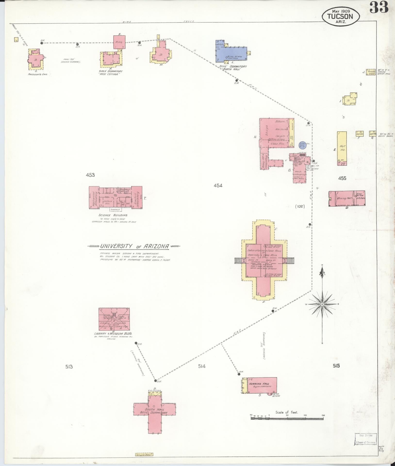 Sanborn Fire Insurance Map from Tucson, Pima County, Arizona (1909), Sheet #0033 - Historic Sanborn Fire Insurance Map Print, vintage old map wall art, antique decor, genealogy gift, Arizona Arizona map