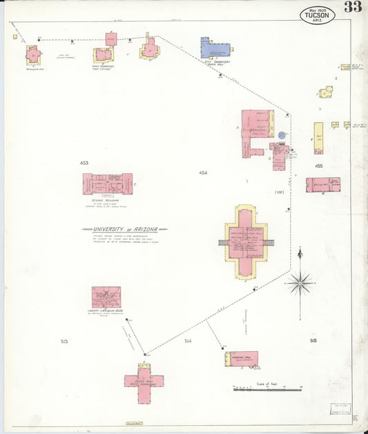Sanborn Fire Insurance Map from Tucson, Pima County, Arizona (1909), Sheet #0033 - Historic Sanborn Fire Insurance Map Print, vintage old map wall art, antique decor, genealogy gift, Arizona Arizona map