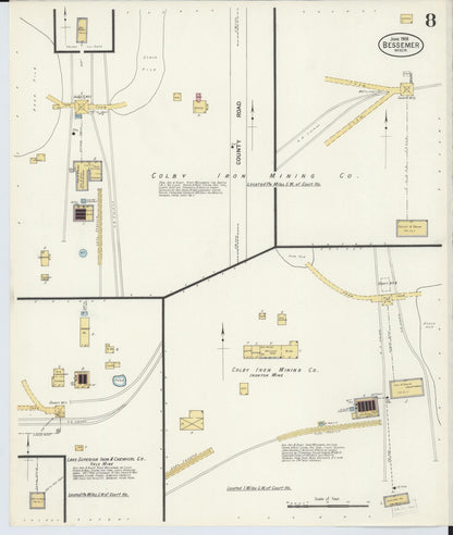 Sanborn Fire Insurance Map from Bessemer, Gogebic County, Michigan (1908), Sheet #0008 - Complete Map Set gallery image, historic Sanborn map, vintage wall art, Michigan Michigan