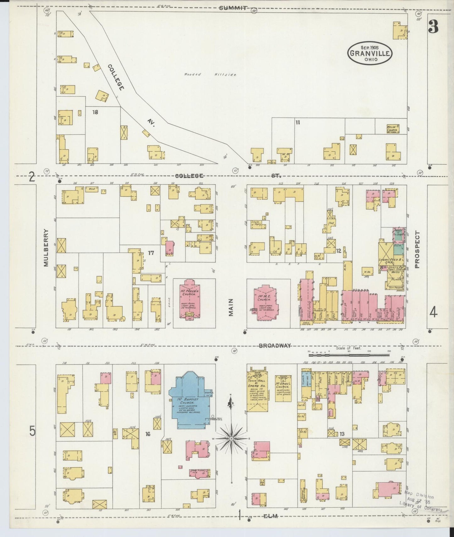 Sanborn Fire Insurance Map from Granville, Licking County, Ohio (1905), Sheet #0003 - Complete Map Set gallery image, historic Sanborn map, vintage wall art, Ohio Ohio