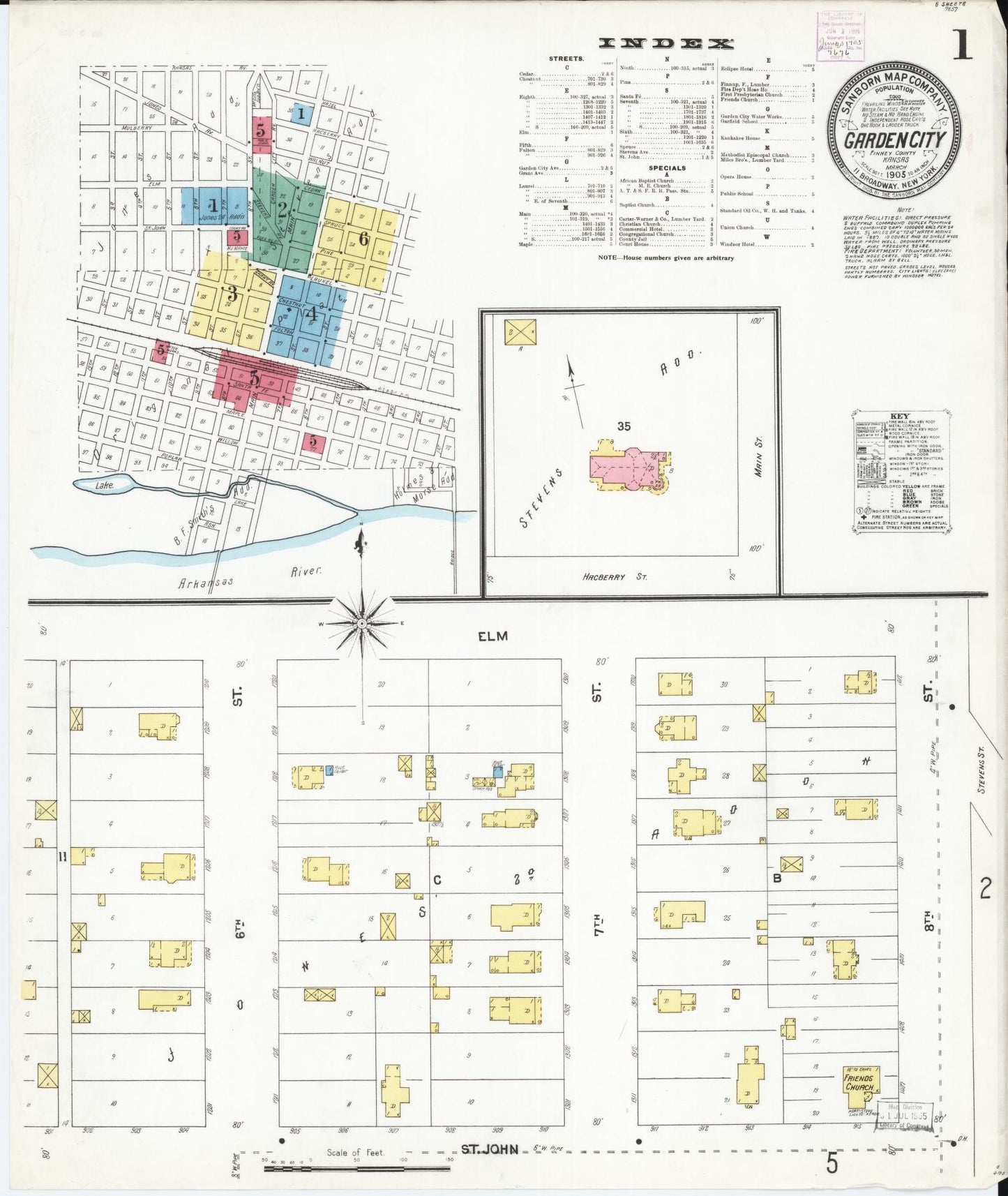 Sanborn Fire Insurance Map from Garden City, Finney County, Kansas (1905), Sheet #0001 - Complete Map Set gallery image, historic Sanborn map, vintage wall art, Kansas Kansas