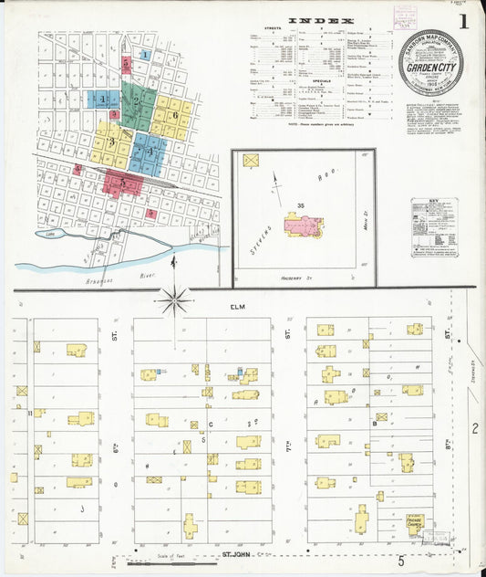 Sanborn Fire Insurance Map from Garden City, Finney County, Kansas (1905), Sheet #0001 - Complete Map Set gallery image, historic Sanborn map, vintage wall art, Kansas Kansas