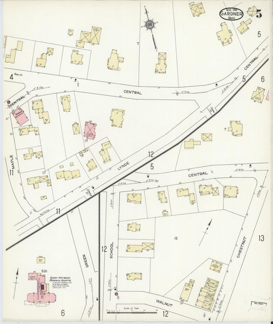 Sanborn Fire Insurance Map from Gardner, Worcester County, Massachusetts (1914), Sheet #0005 - Historic Sanborn Fire Insurance Map Print, vintage old map wall art, antique decor, genealogy gift, Massachusetts Massachusetts map