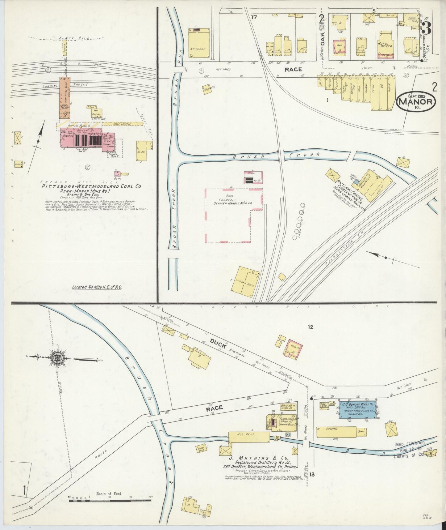 Sanborn Fire Insurance Map from Manor, Westmoreland County, Pennsylvania (1909), Sheet #0003 - Historic Sanborn Fire Insurance Map Print, vintage old map wall art, antique decor, genealogy gift, Pennsylvania Pennsylvania map